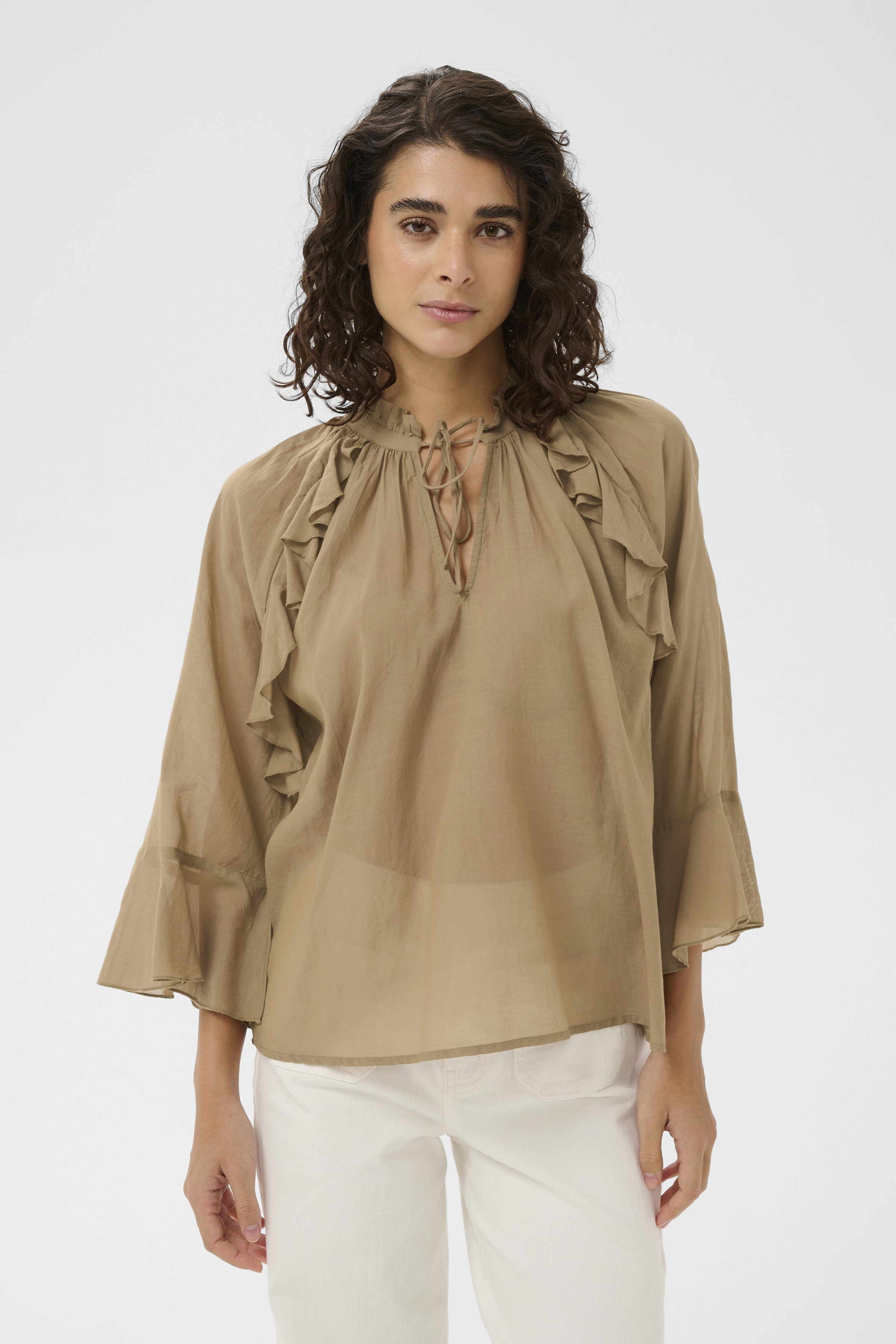 KAflora Blouse Petrified Oak  Blus med volang