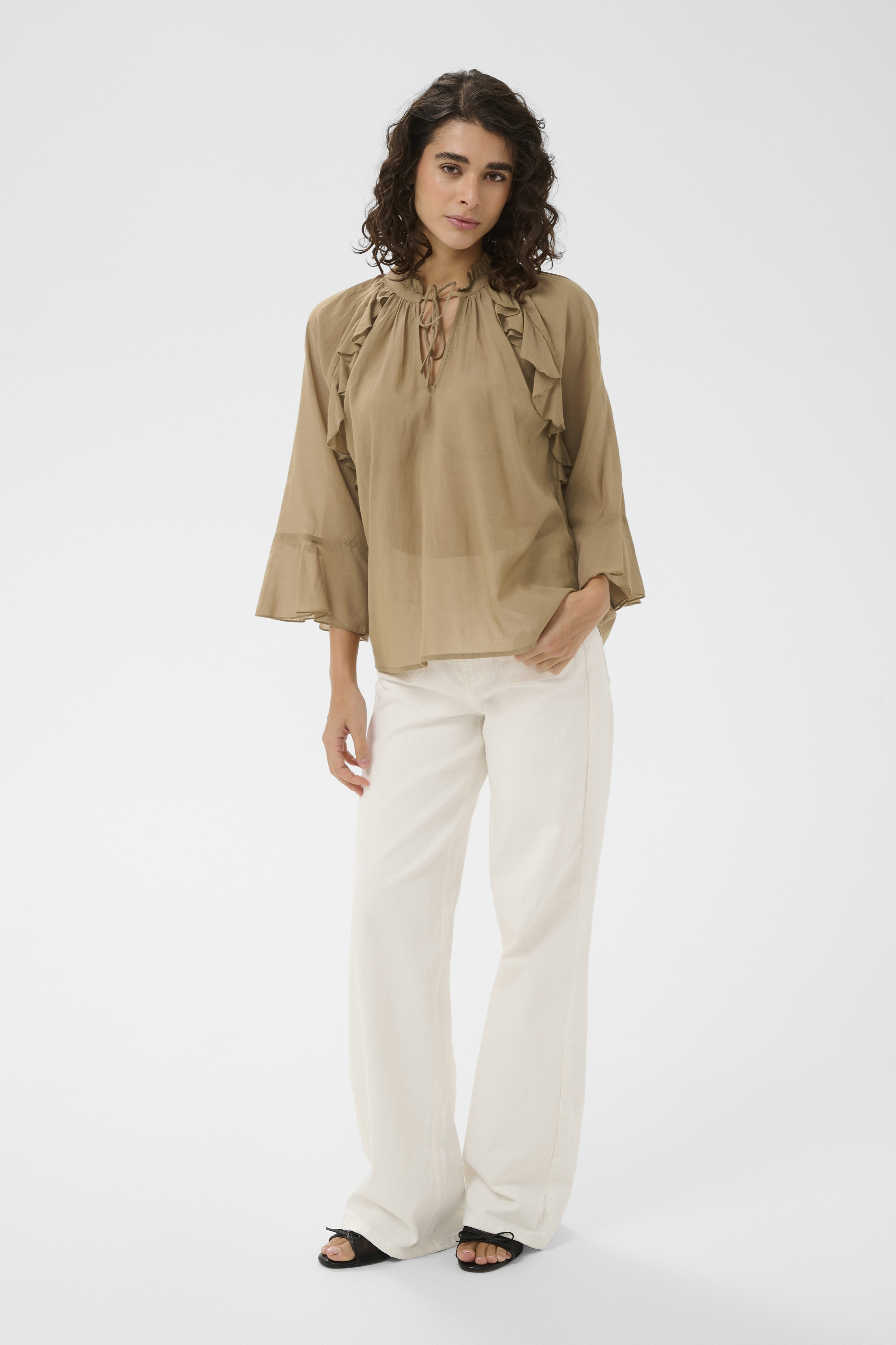 KAflora Blouse Petrified Oak  Blus med volang - 4
