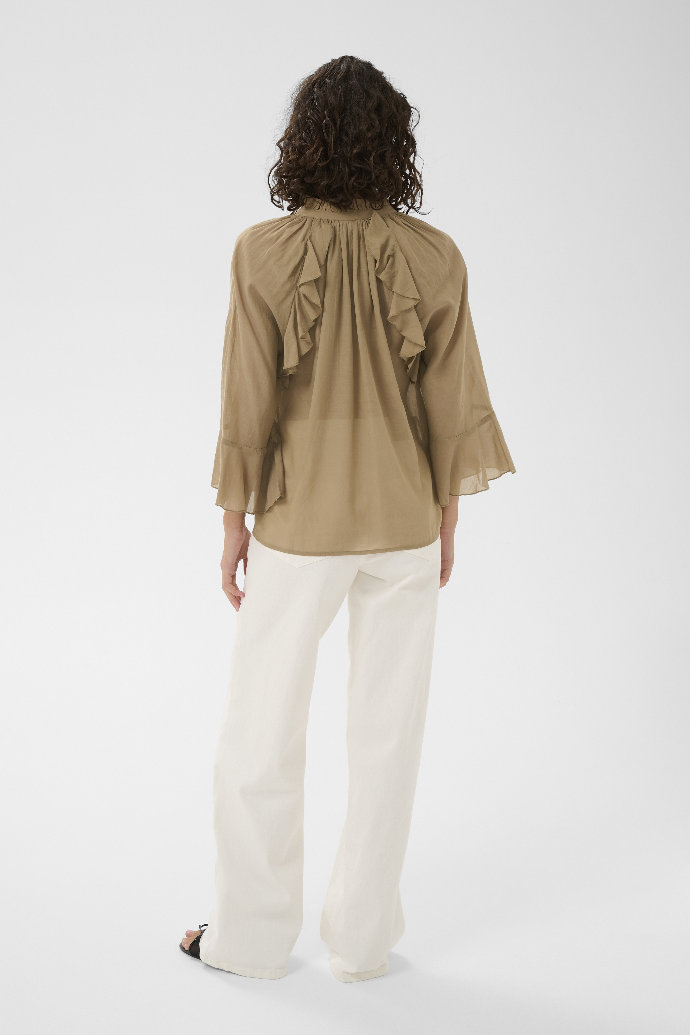 KAflora Blouse Petrified Oak  Blus med volang - 3