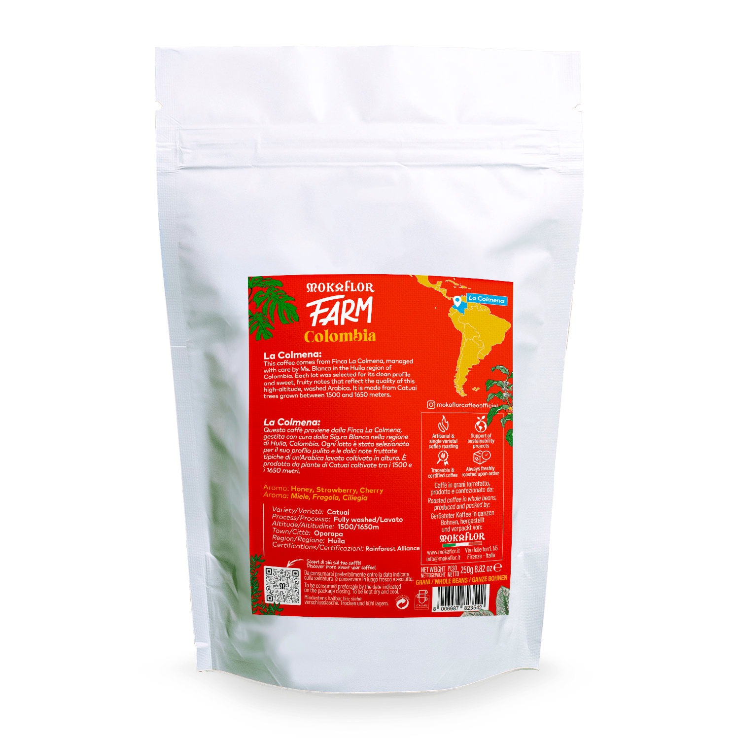 Mokaflor - FARM Colombia La Colmena - Mellanrostade hela kaffebönor - 250g - 2