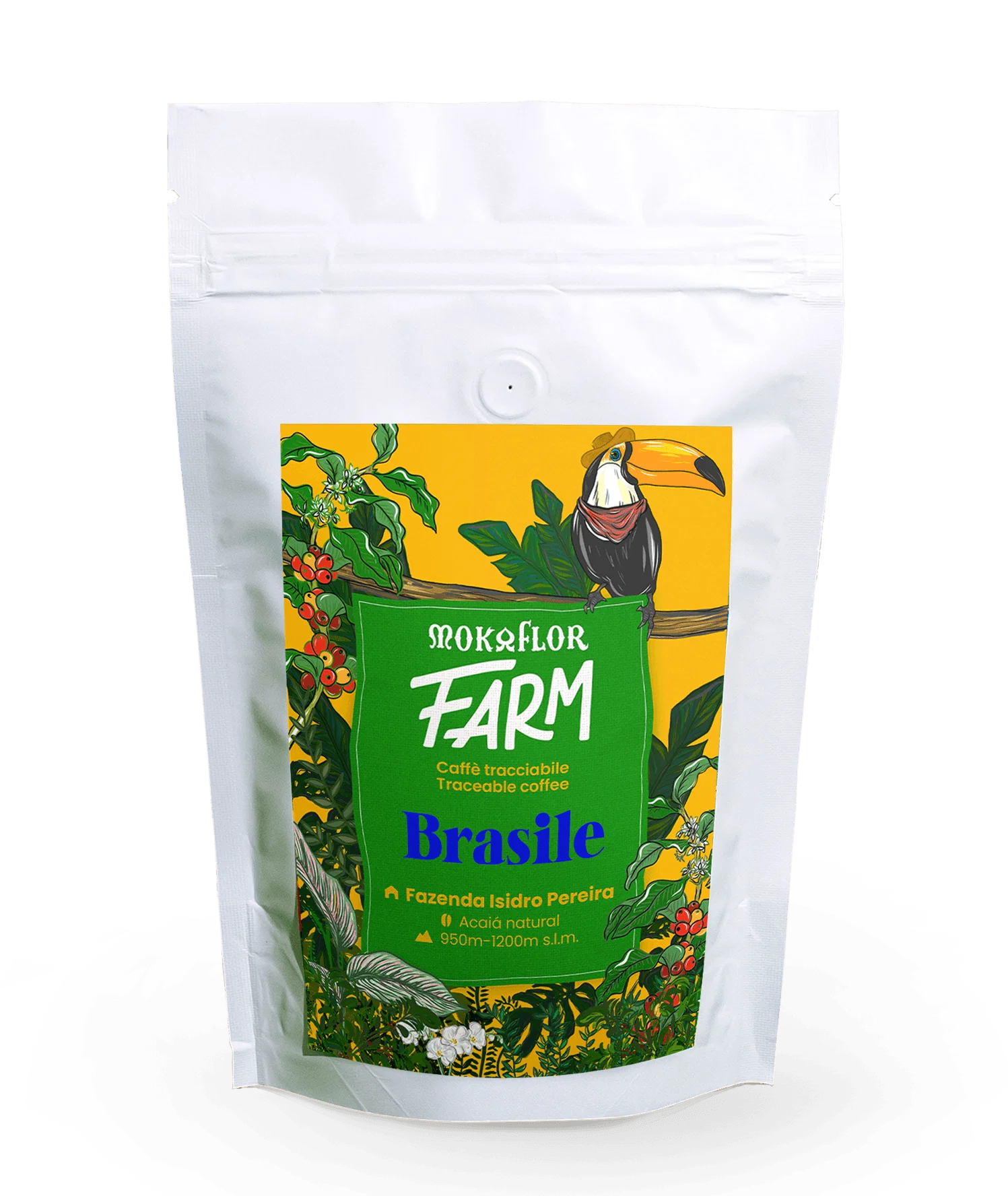 Mokaflor - FARM Brasile - Natural - Acaiá - Mörk/mellanrostade hela kaffebönor - 250g