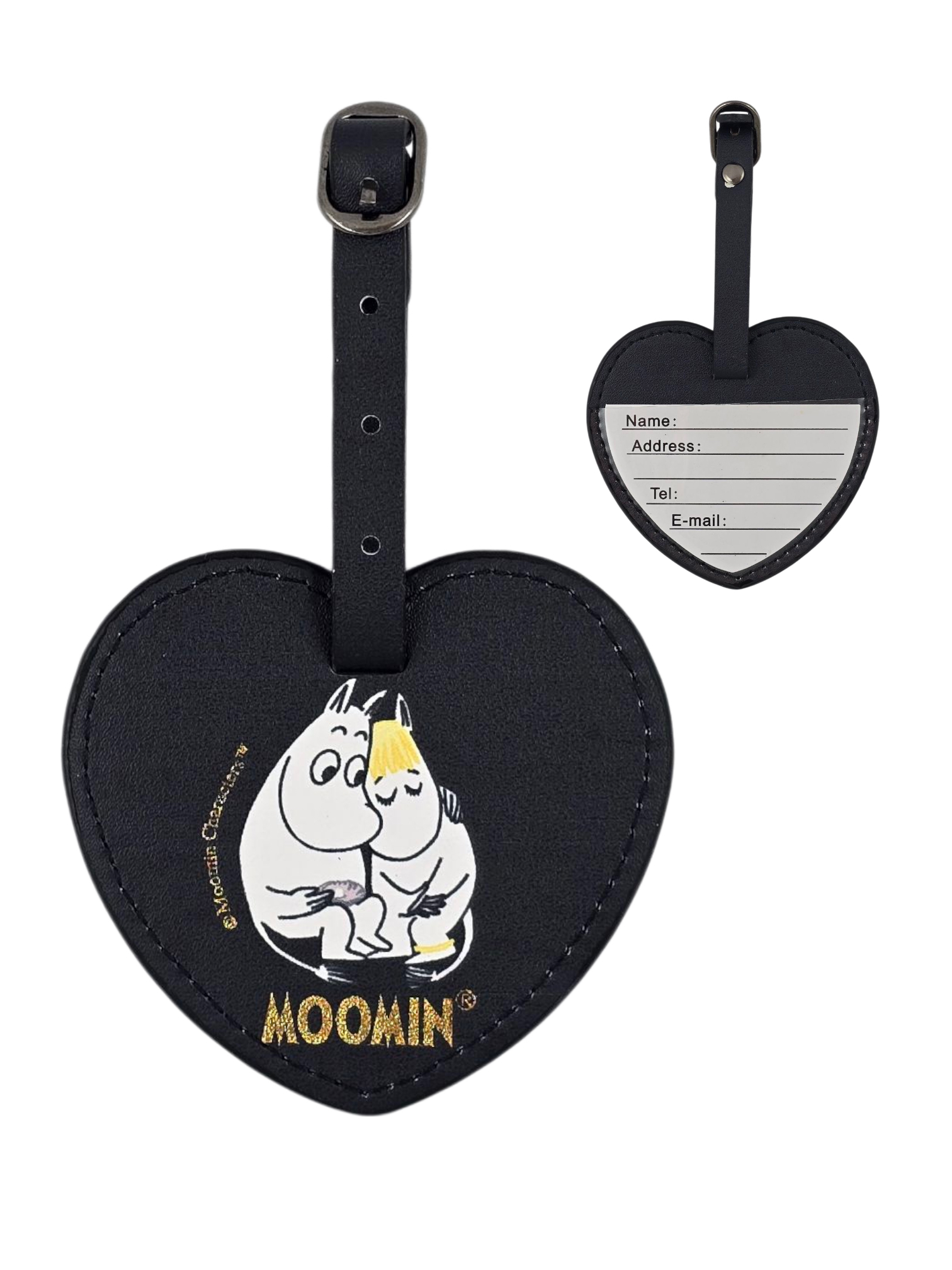 Moomin Luggage Tag - Moomintroll & Snorkmaiden Heart Black