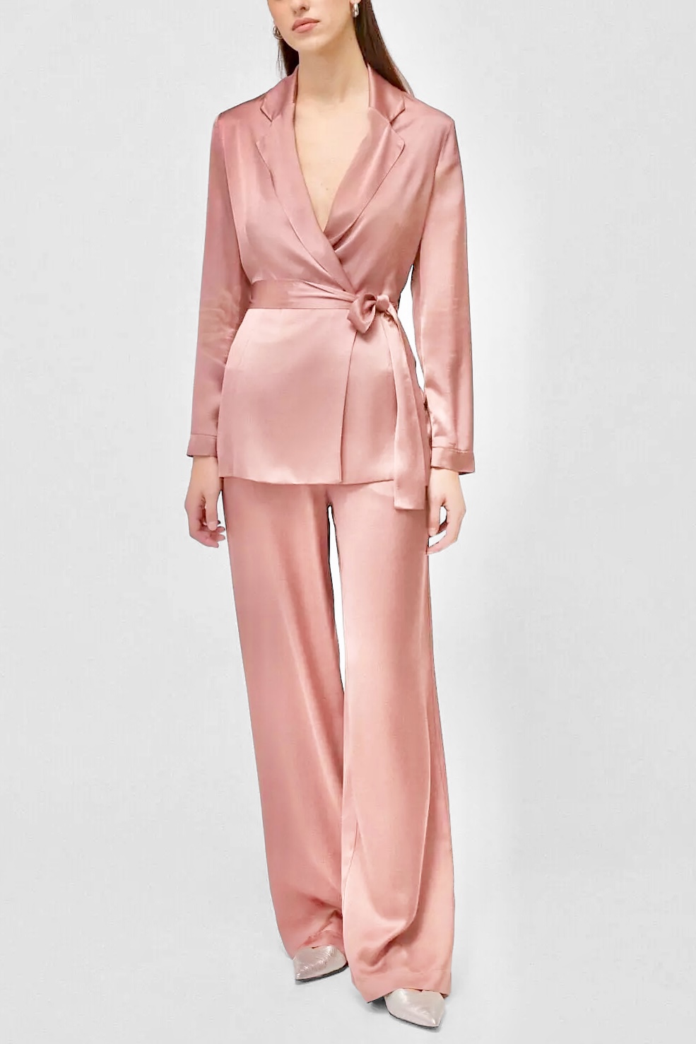 OttodÁme - Palazzo Trousers In Viscose Satin Quarzo - 3
