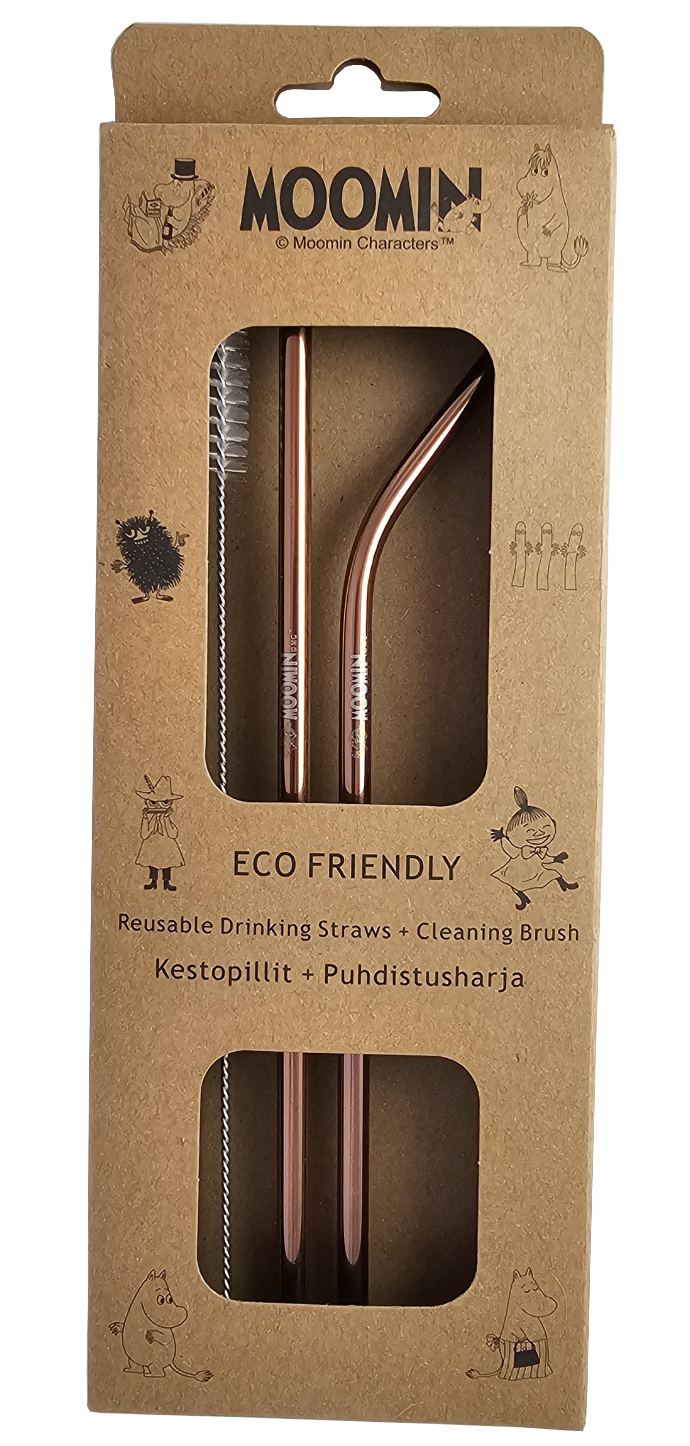 Mumin Metall Sugrör 2-Pack + Rengöringsborste - Rosé