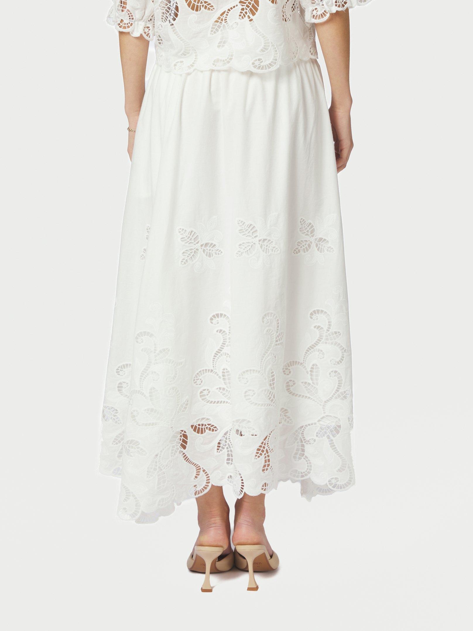 Yara Long Emb Skirt White - 4