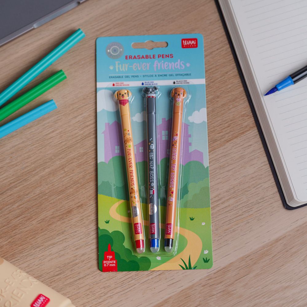 Erasable gel pen, 3-pack, Fur-ever Friends, Golden retriever/Bulldog/Pudel (hundar), Limited edition - 15
