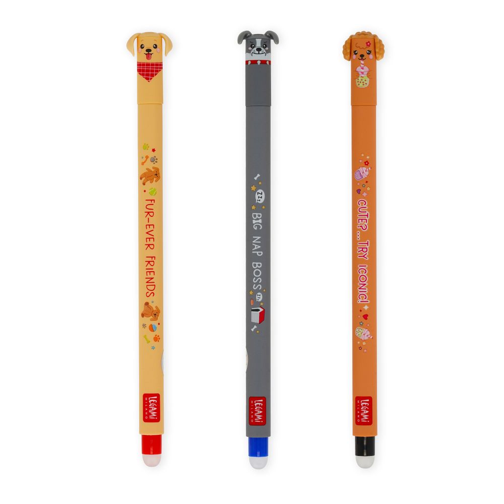 Erasable gel pen, 3-pack, Fur-ever Friends, Golden retriever/Bulldog/Pudel (hundar), Limited edition - 2