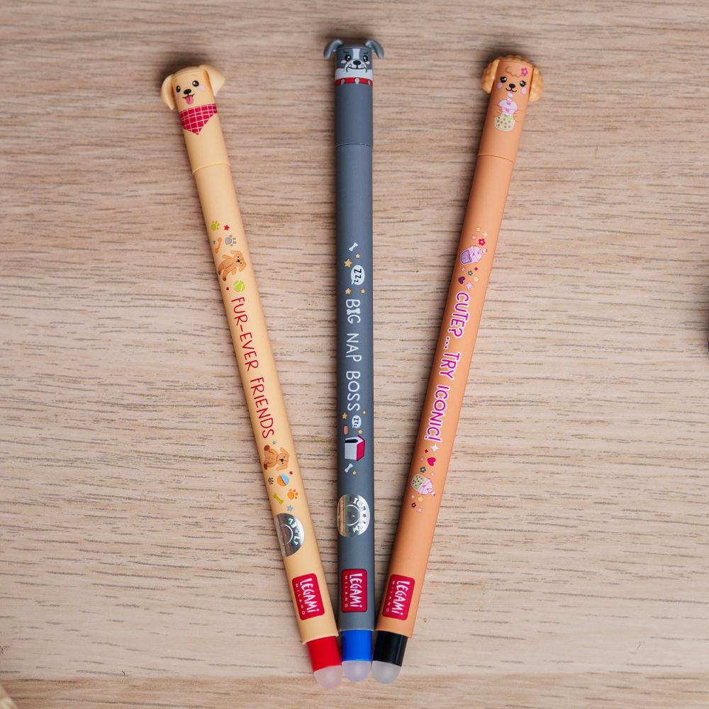 Erasable gel pen, 3-pack, Fur-ever Friends, Golden retriever/Bulldog/Pudel (hundar), Limited edition - 11