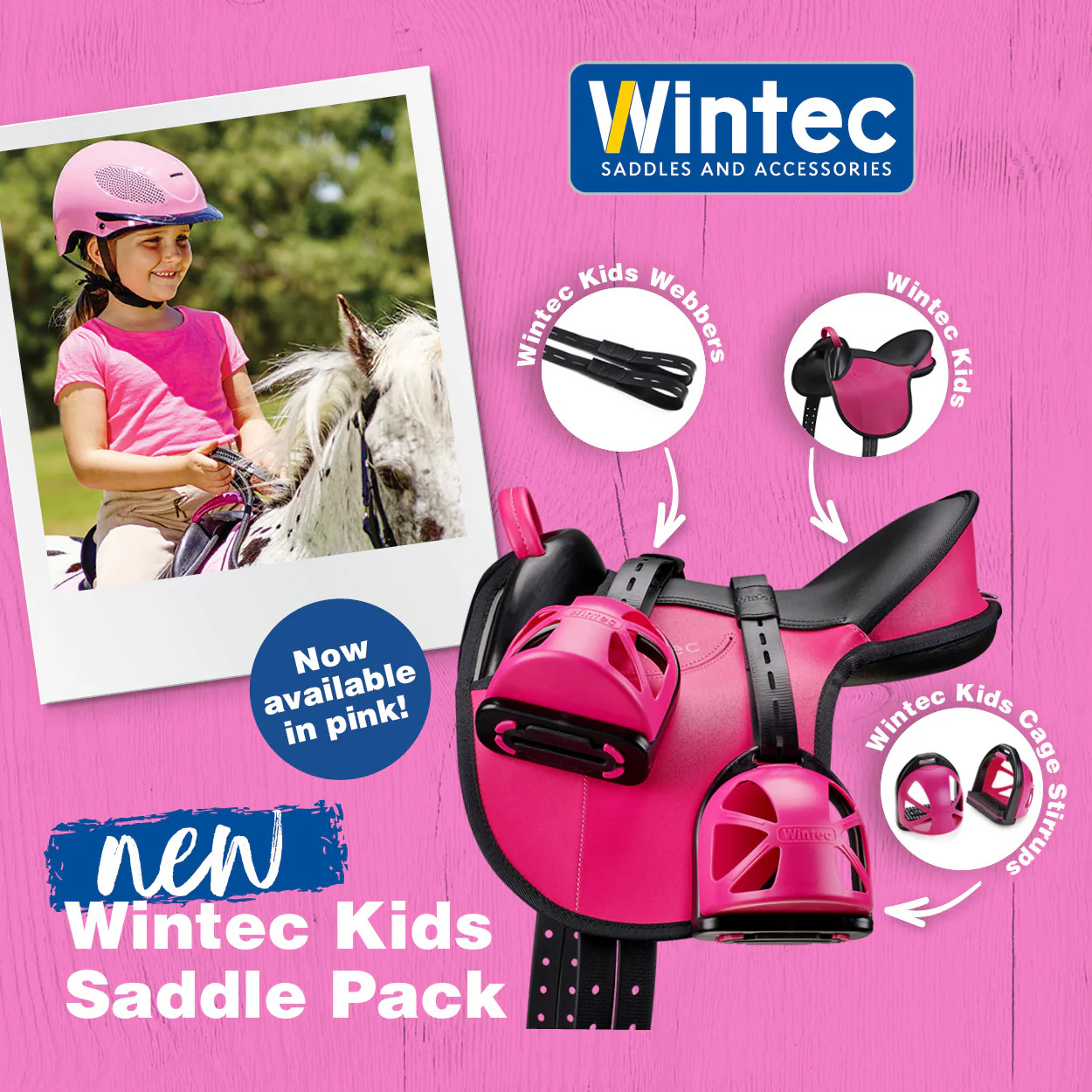 BESTSELGER! Wintec Kids ponnisal med remmer og bøyler Saddle Pack ROSA - 12