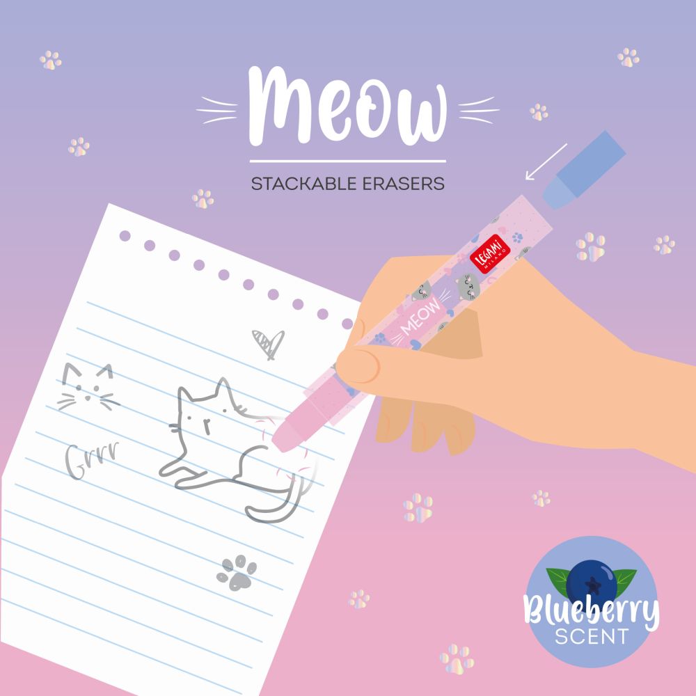 Meow, stackable eraser, 5 doftande suddgummin - 2