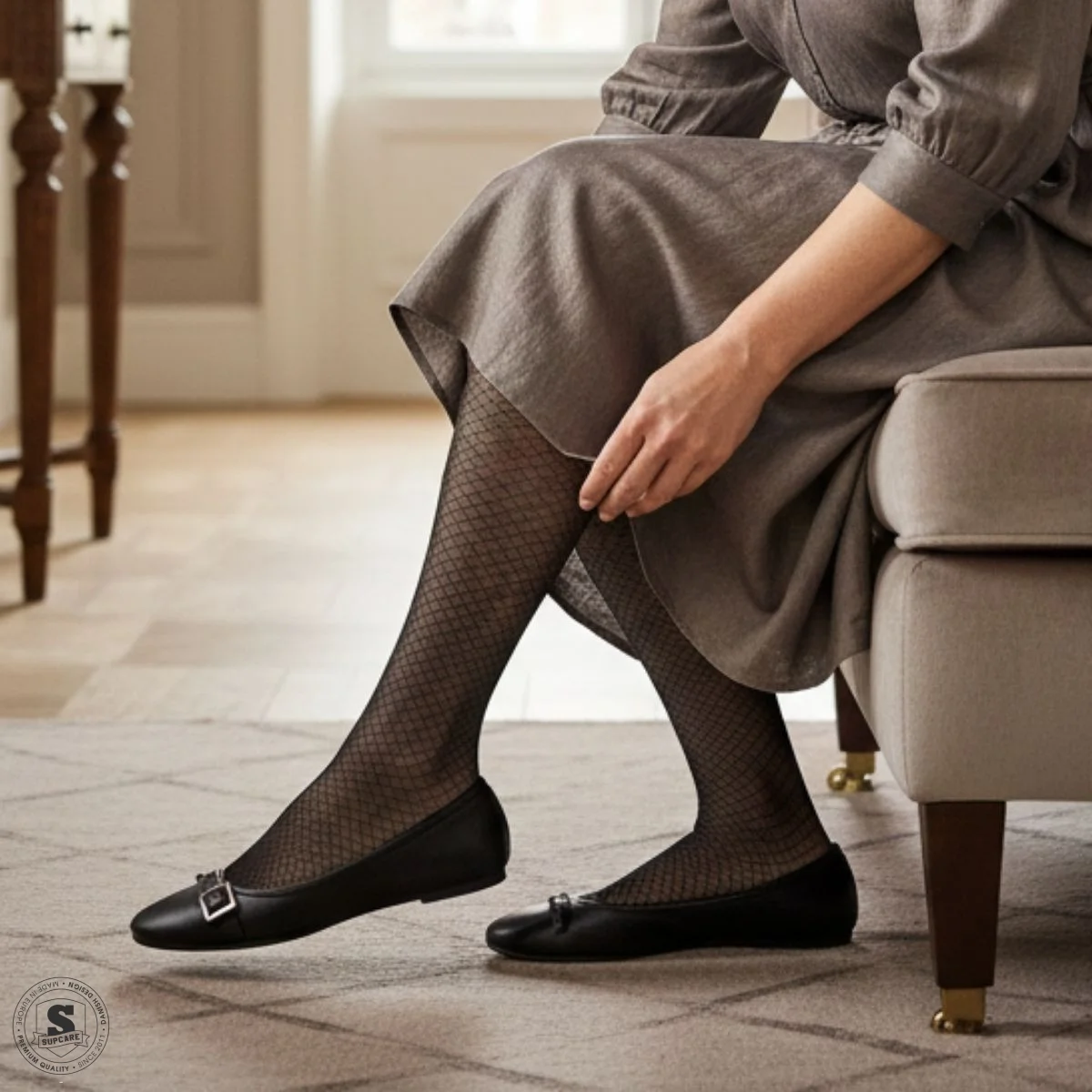 Kniehoge compressiekousen van nylon met een mooi patroon - 2