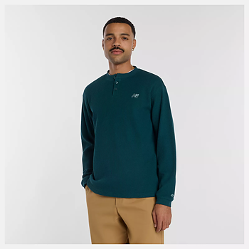 New Balance Numeric Waffle Knit Long Sleeve Henley Medusa Green