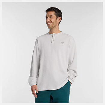 New Balance Numeric Waffle Knit Long Sleeve Henley Grey Matter 