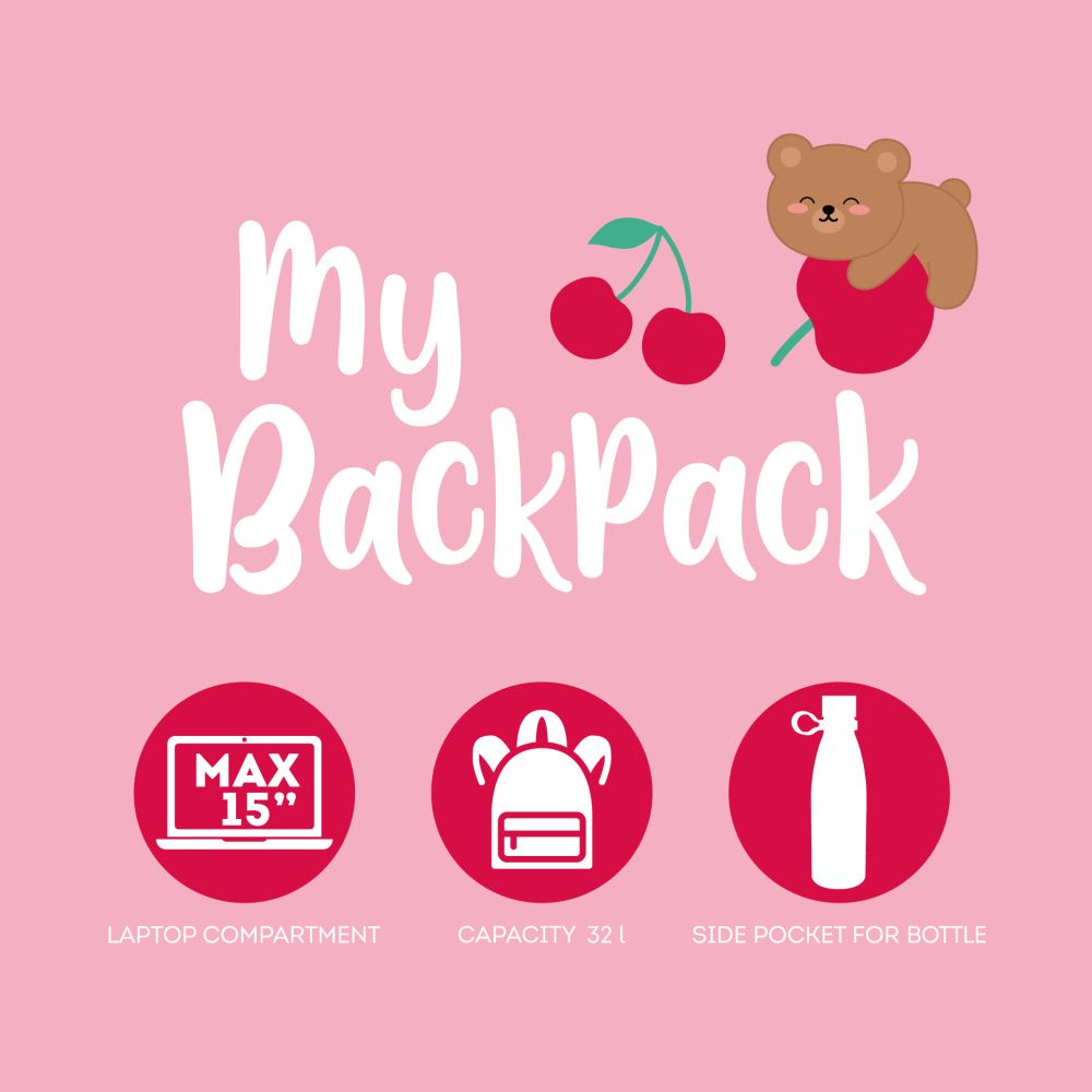 My Backpack, Teddy Bear, Cherry, rygsæk - 7