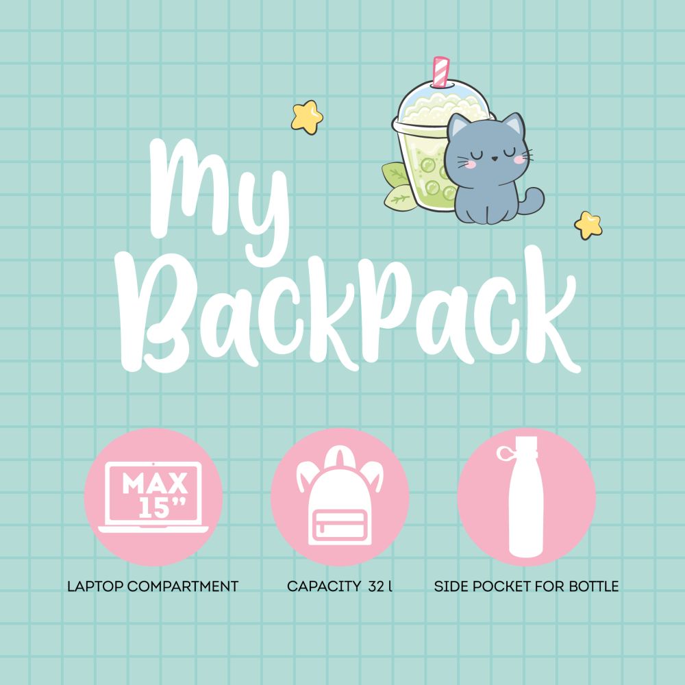 My Backpack, Kitty Bubble tea, rygsæk - 7