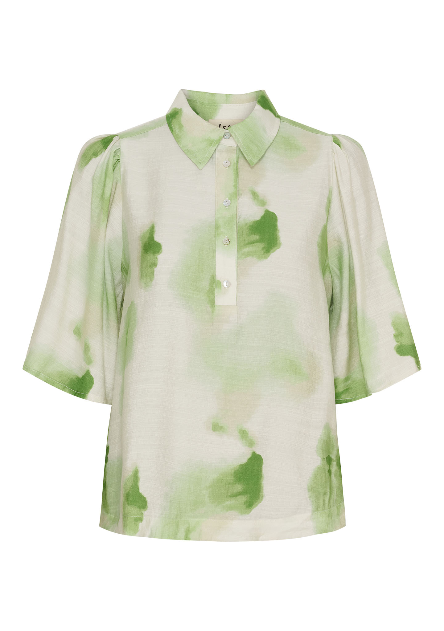 Ane Placket Blouse - Green Watercolor - Isay - 4