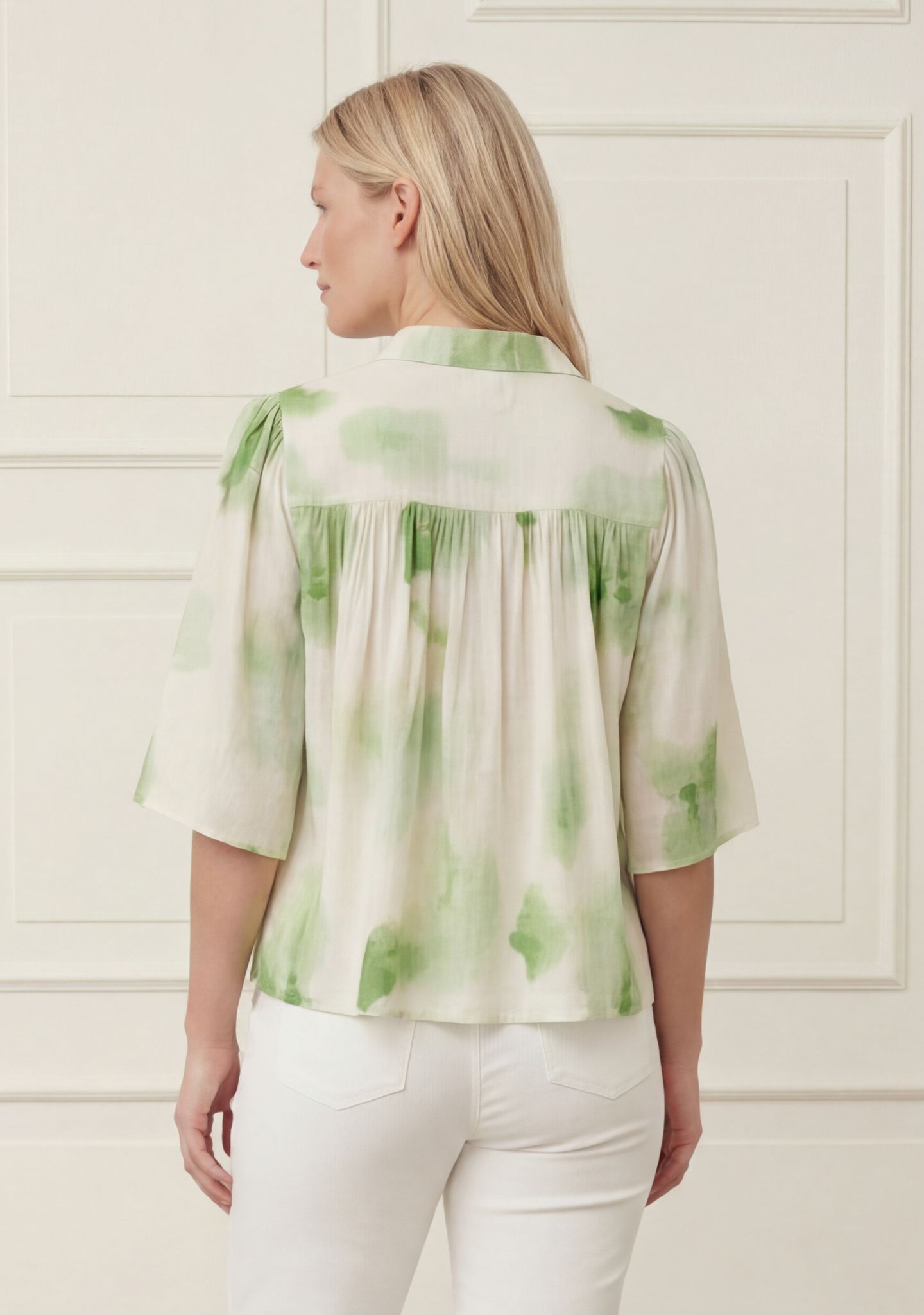Ane Placket Blouse - Green Watercolor - Isay
