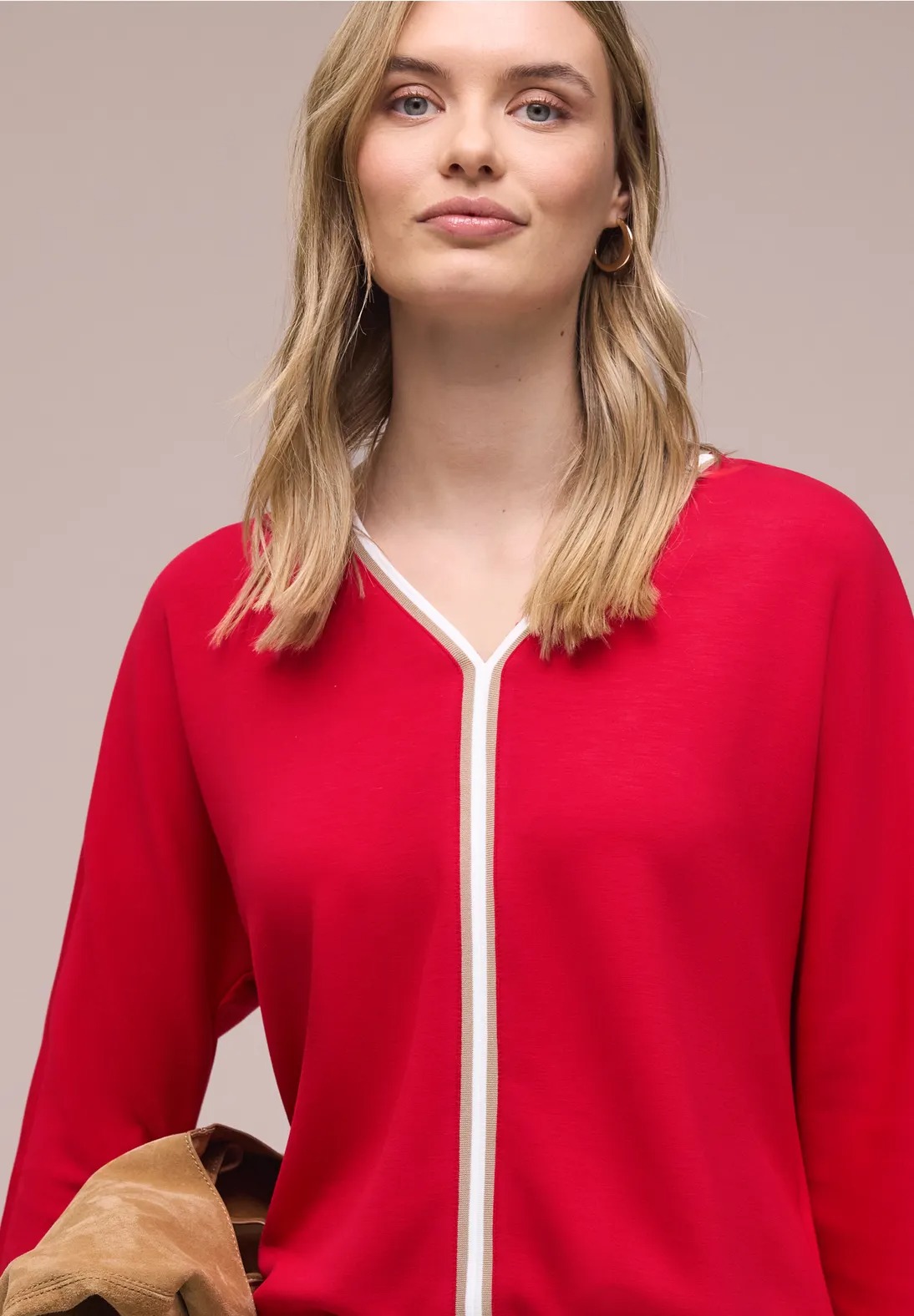 Shirt With Striped Panel - Salsa Red - Street One