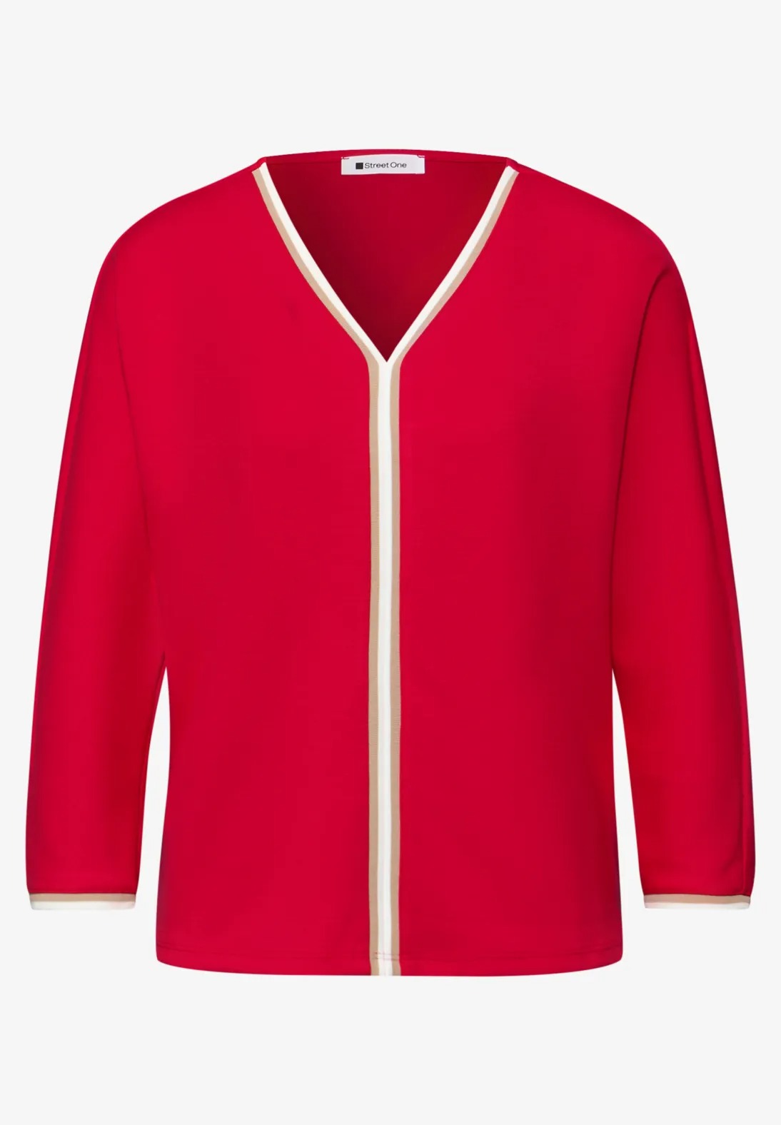 Shirt With Striped Panel - Salsa Red - Street One - 4