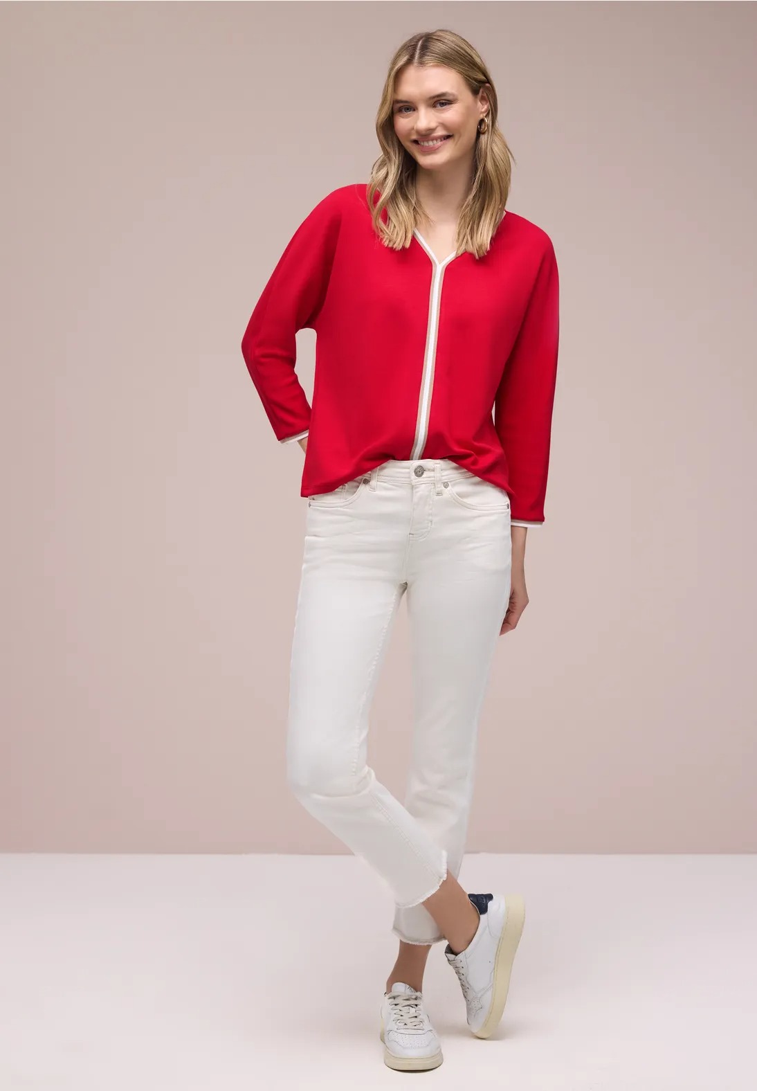 Shirt With Striped Panel - Salsa Red - Street One