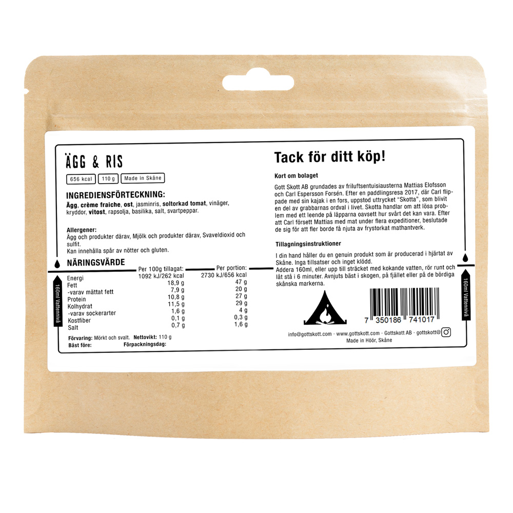 Gott Skott | Æg og ris frysetørret | Udendørs mad | 110 g - 2