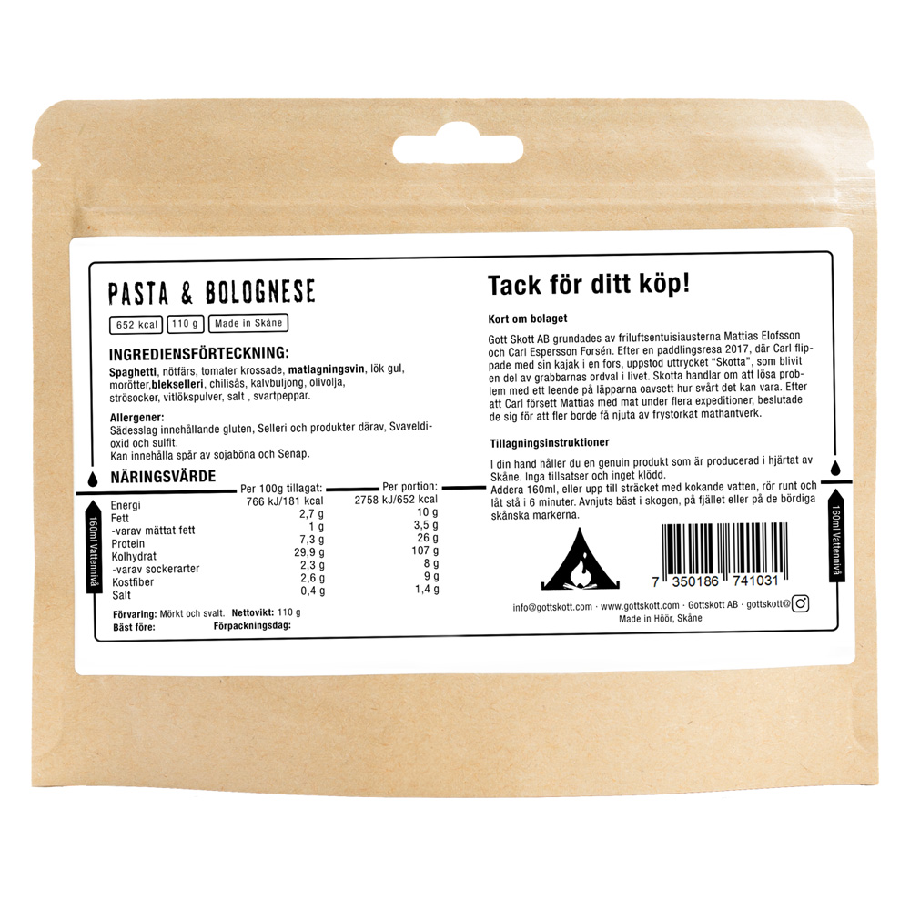 Gott Skott | Pasta Bolognese | Udendørs mad | 110g - 2