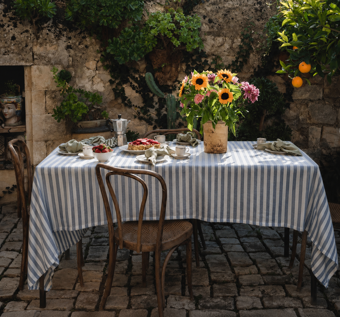 Ernst Tablecloth Striped Wide Stripes 145x300 Blue/White - 6