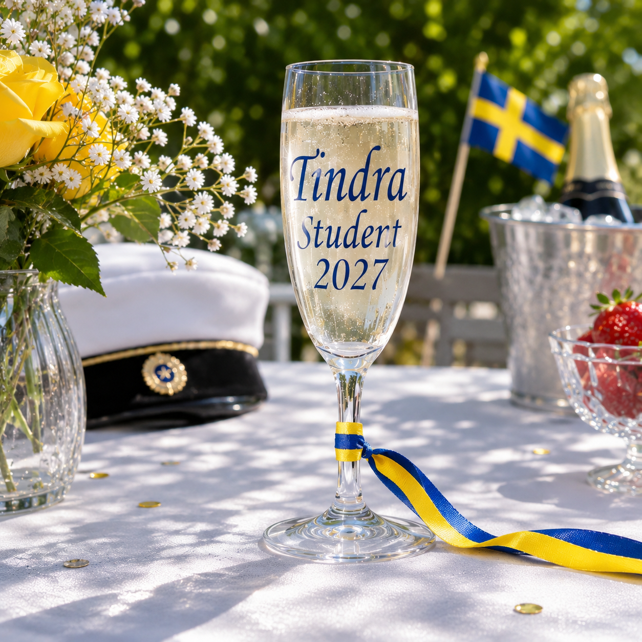 Champagneglas-halsband - Valfritt namn & "Student 2027"
