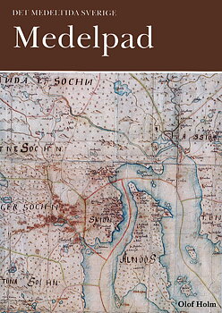 Framsida av boken med en färgglad karta och färgfält i brunt med texten Medelpad.