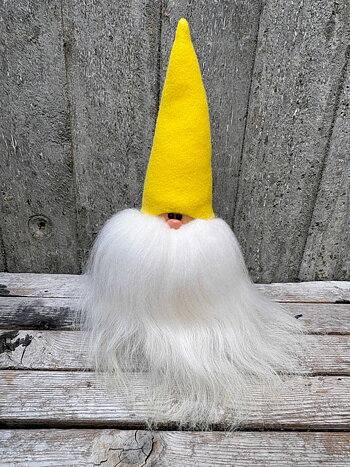 Stor Skäggtomte 30 cm Gul Mössa Islandsfår Vitt Skägg Påsktomte