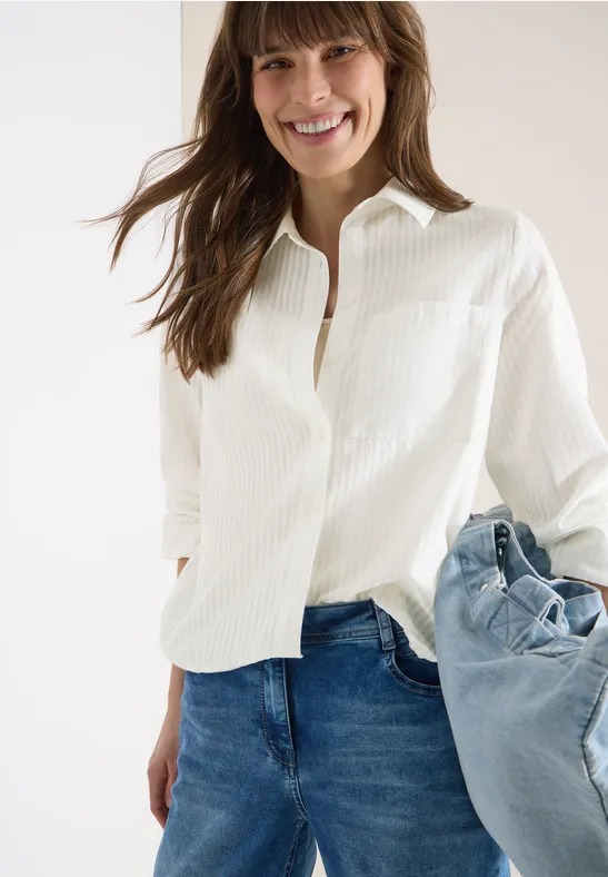 Stripe Blouse Blouson - Vanilla White - Cecil