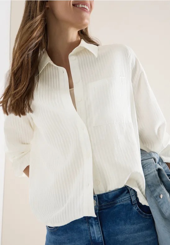 Stripe Blouse Blouson - Vanilla White - Cecil