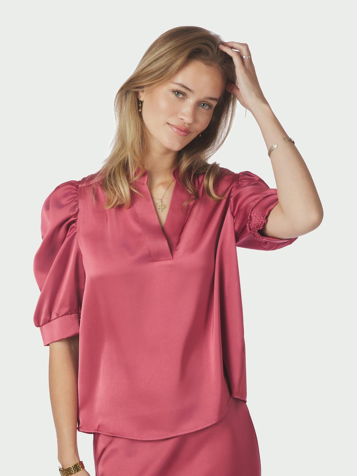 Neo Noir Roella Heavy Sateen Blouse, Cherry Pink - 3