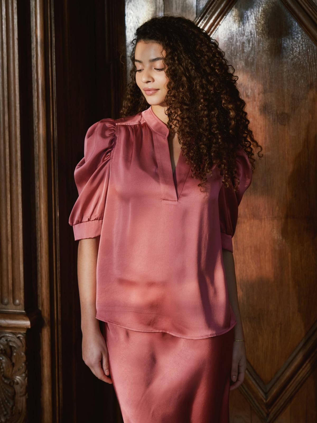 Neo Noir Roella Heavy Sateen Blouse, Cherry Pink - 7