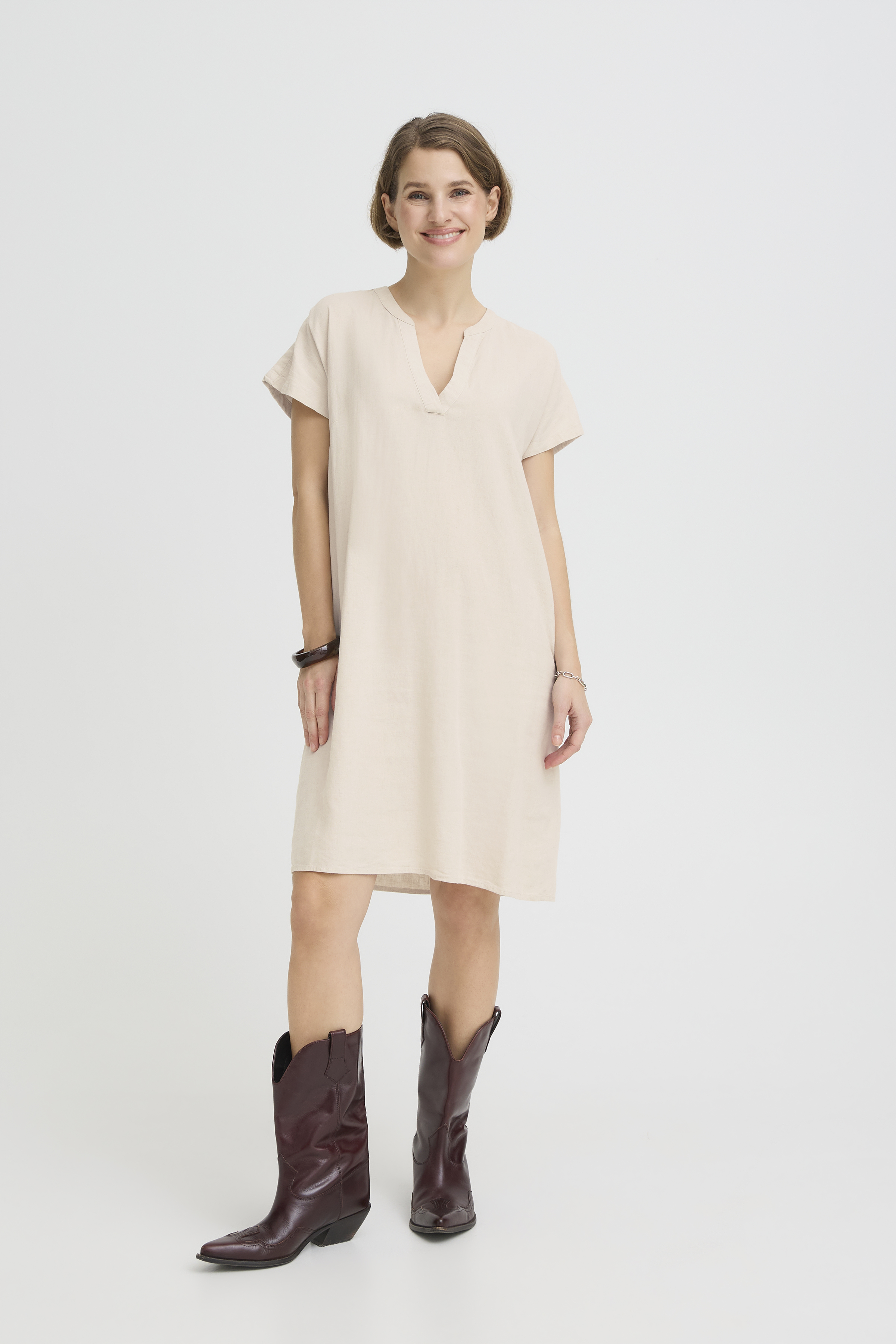 BYFALAKKA V NECK DRESS Rainy Day Melange - 6