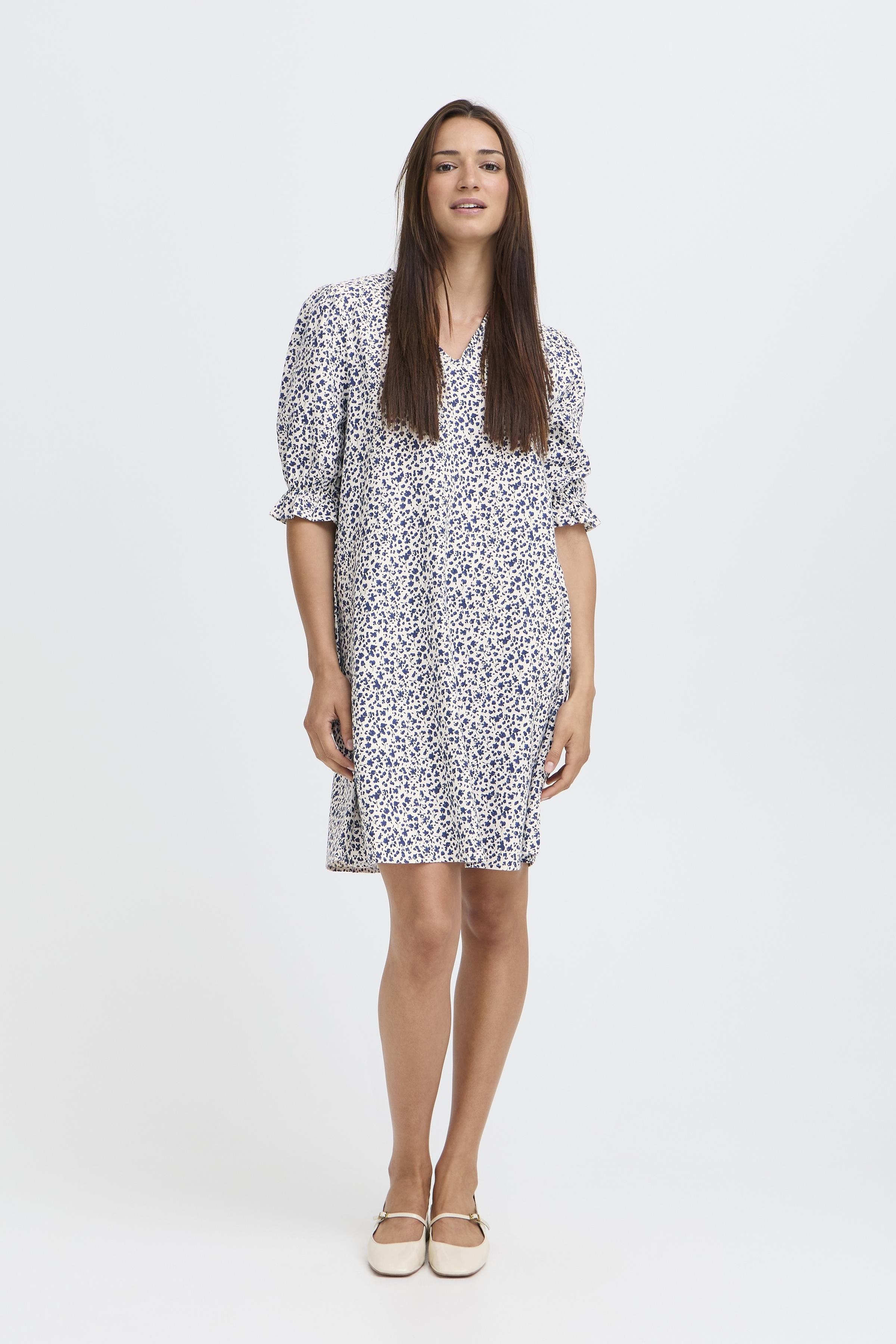BYFALAKKA WIDE DRESS MEDIEVAL BLUE FLOWER - 5