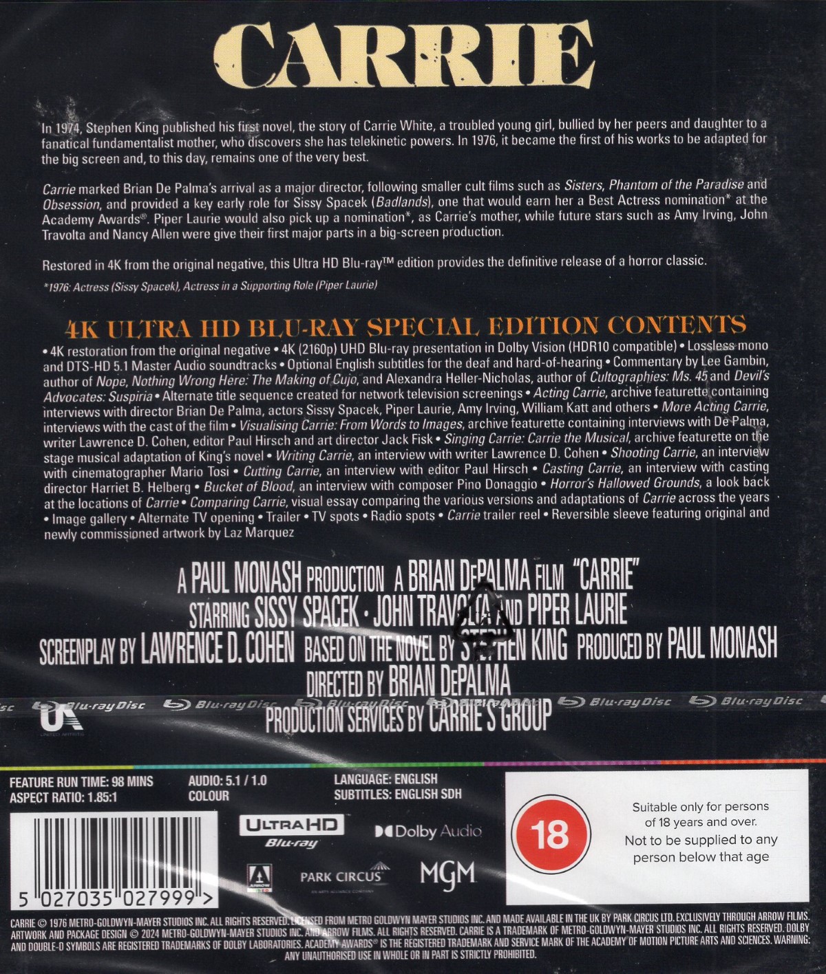 Carrie (1976) (ej svensk text) (4K Ultra HD) - 2