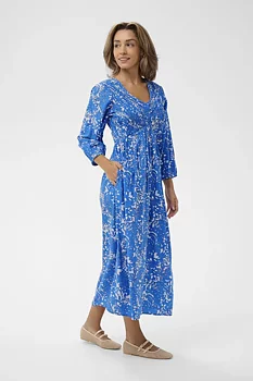 Cream Tiah Smock Dress Blue Toile