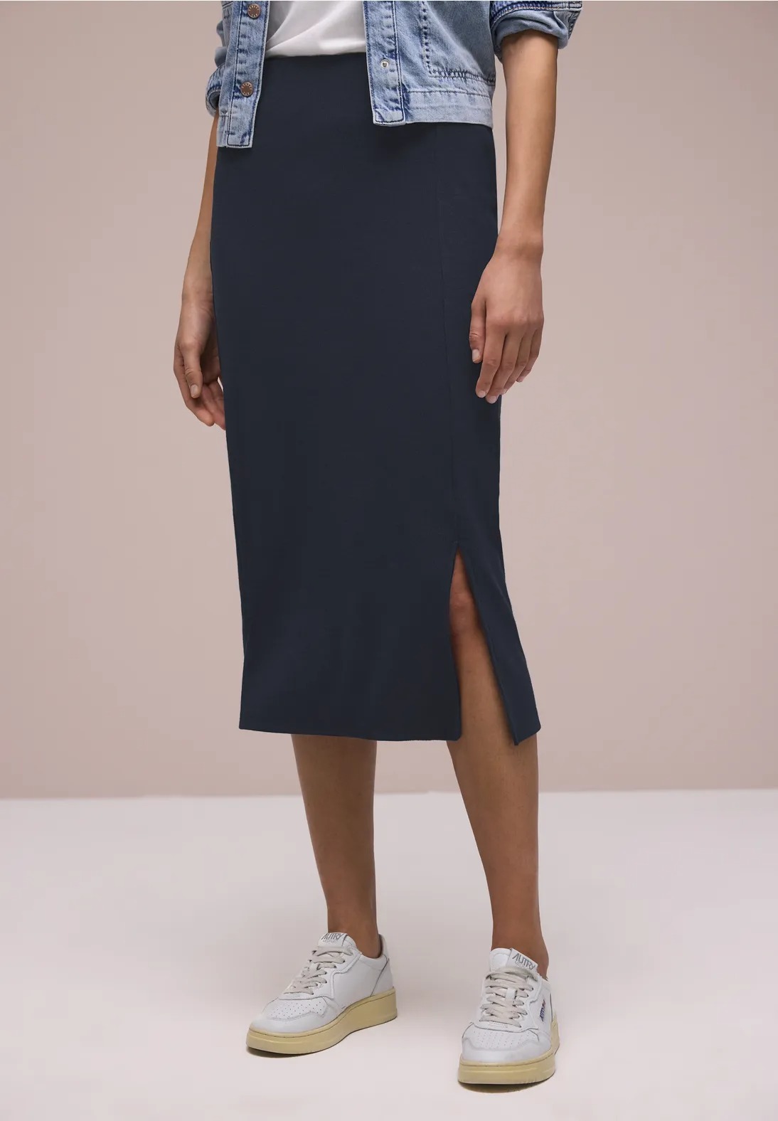 Style Pepita Rib Solid Skirt - Shadowed Navy - Street One