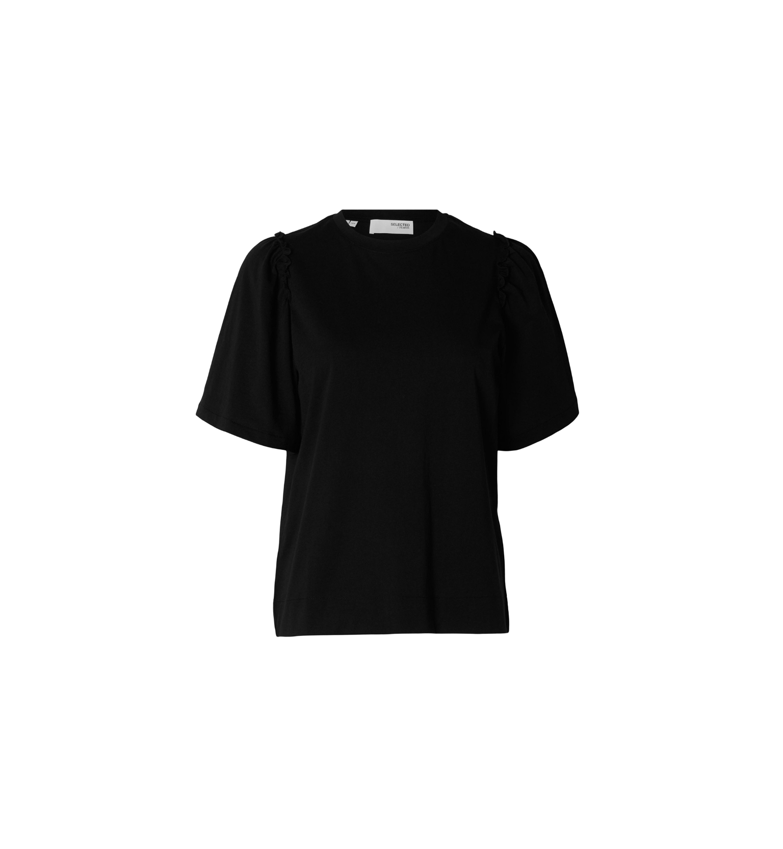 Selected Femme Ruffled Cotton T-shirt Black