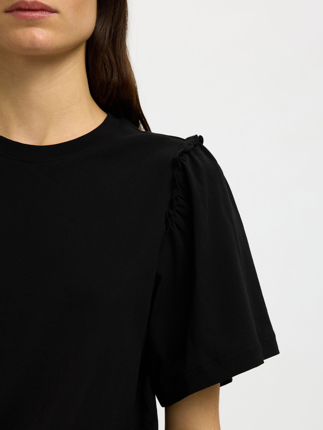 Selected Femme Ruffled Cotton T-shirt Black - 5