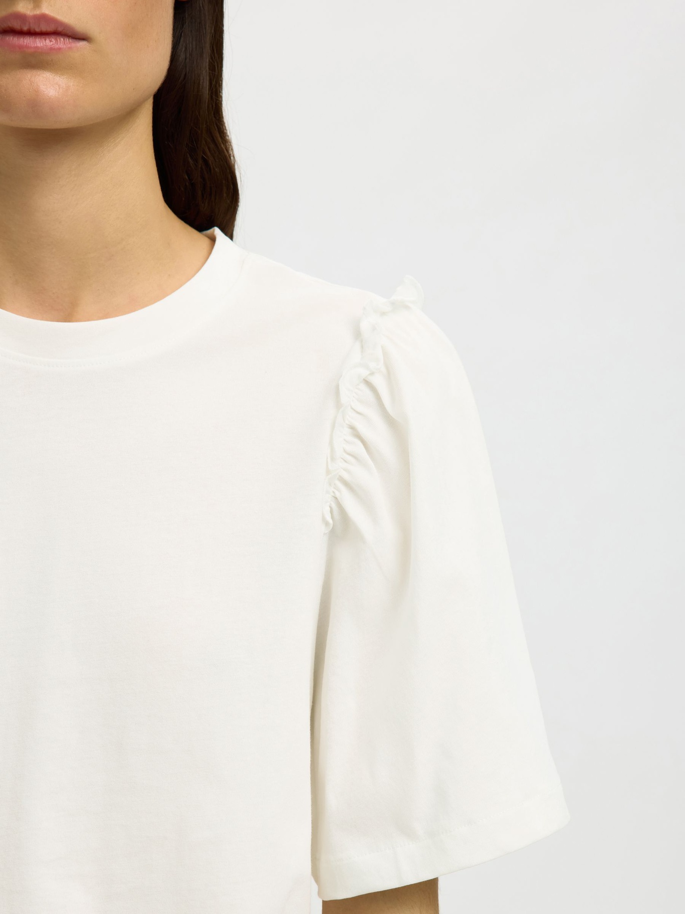 Selected Femme Ruffled Cotton T-shirt White - 5