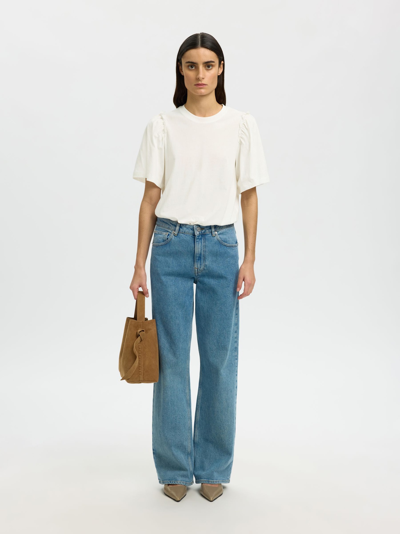 Selected Femme Ruffled Cotton T-shirt White - 3