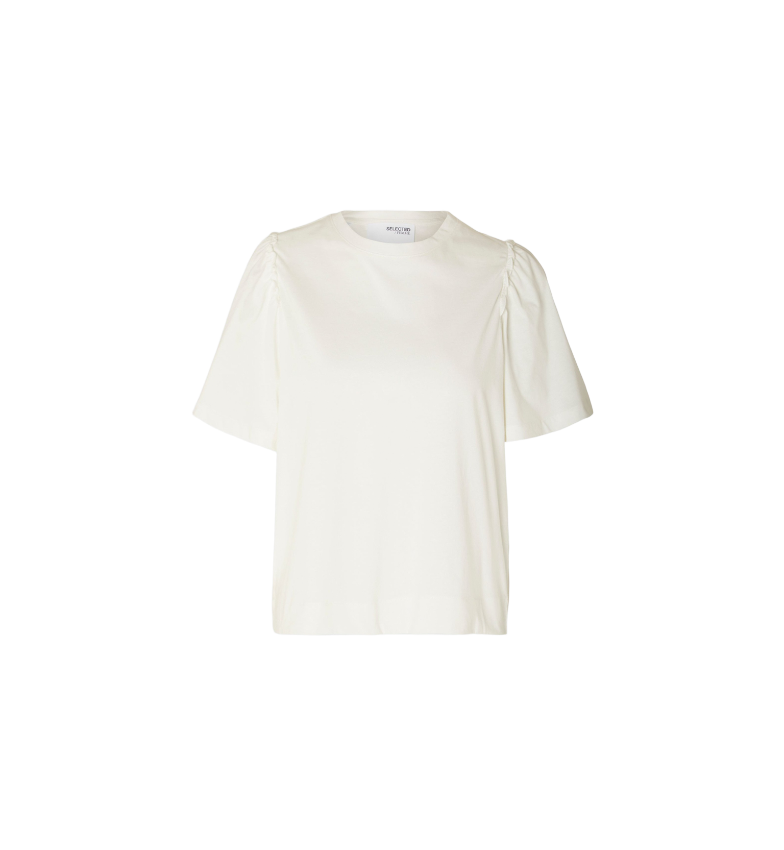 Selected Femme Ruffled Cotton T-shirt White