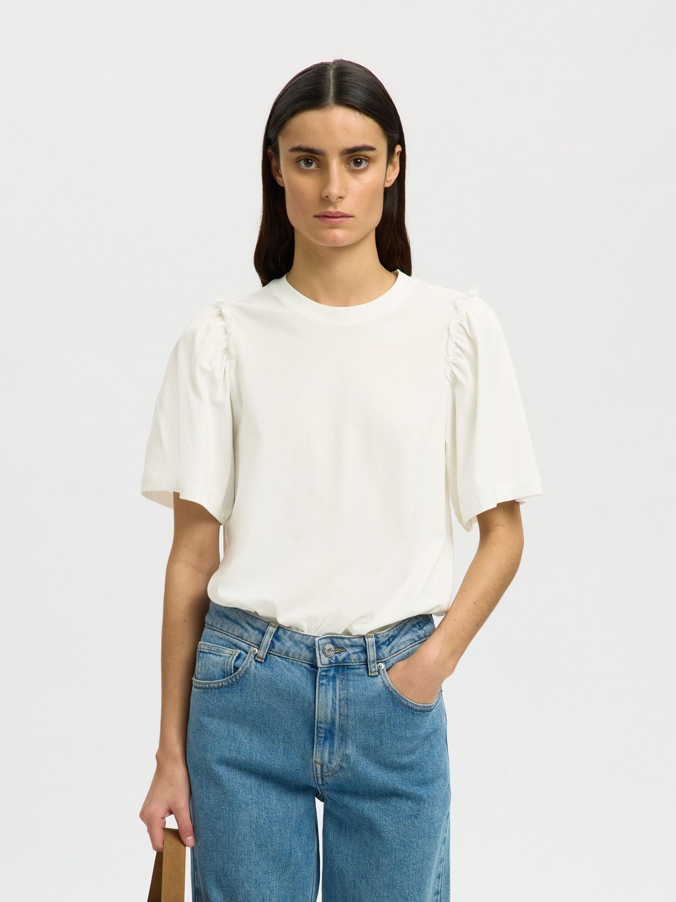Selected Femme Ruffled Cotton T-shirt White - 2