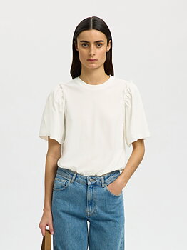 Selected Femme Ruffled Cotton T-shirt White