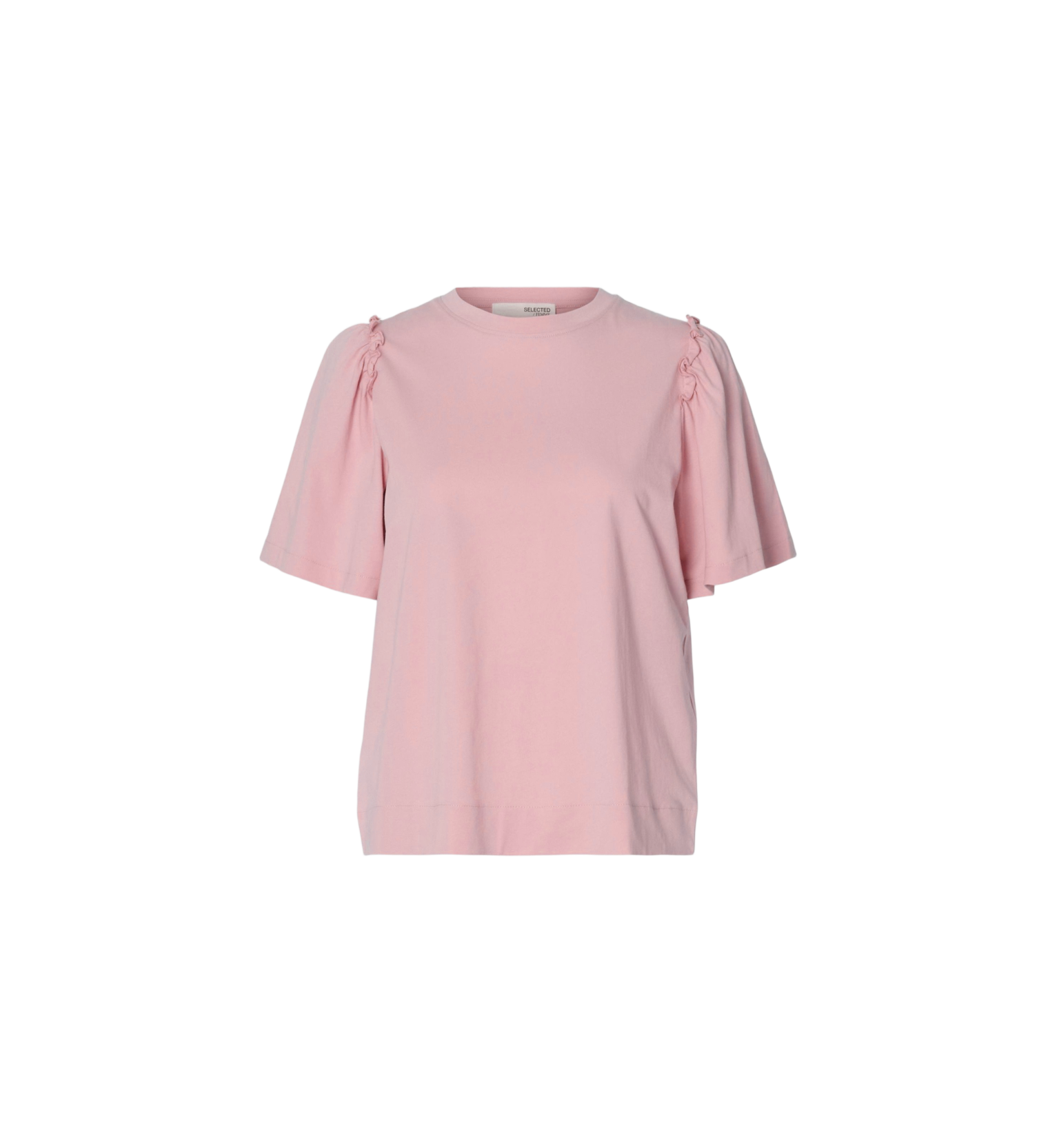 Selected Femme Ruffled Cotton T-shirt Pink