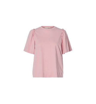 Selected Femme Ruffled Cotton T-shirt Pink