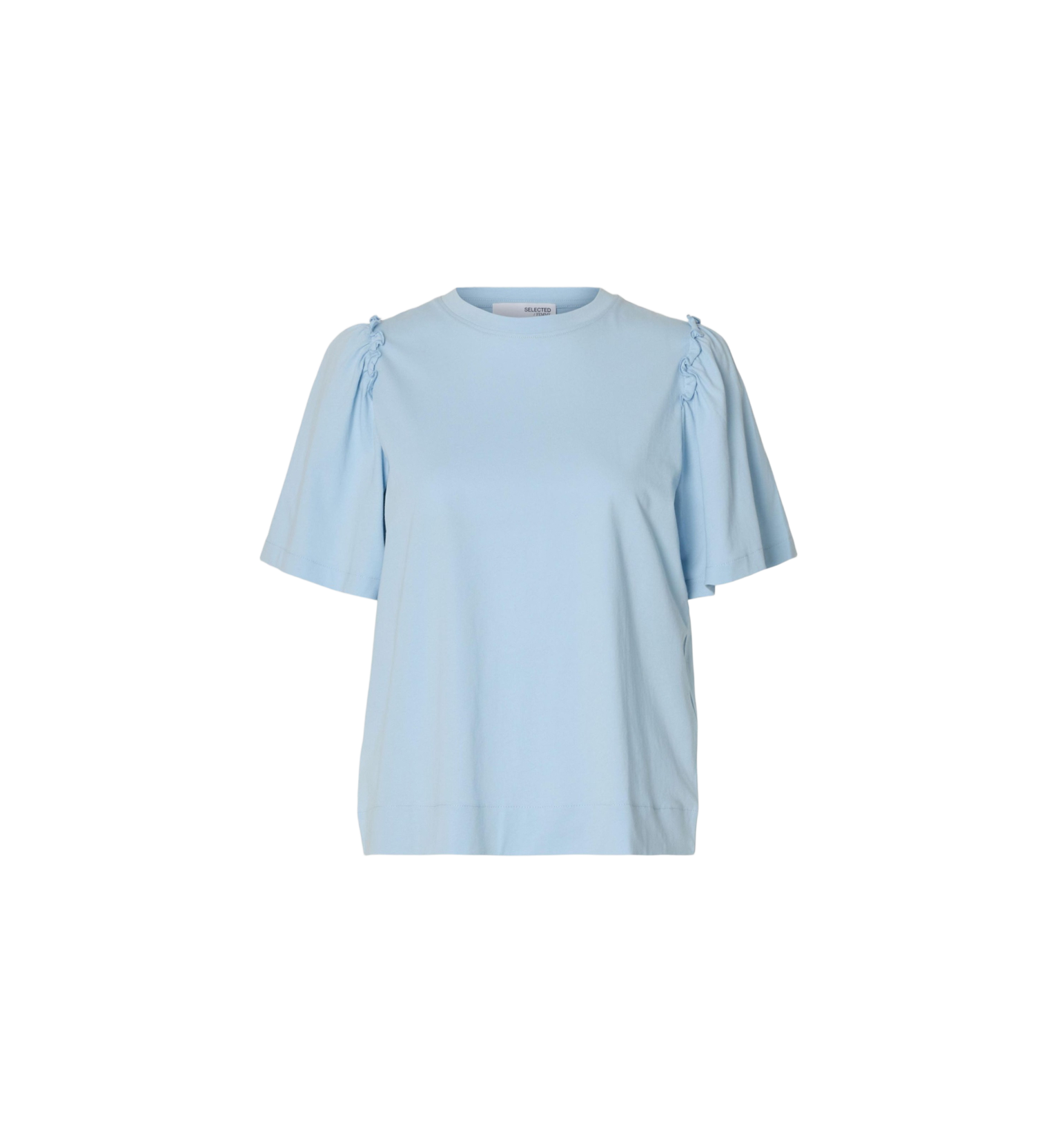 Selected Femme Ruffled Cotton T-shirt Blue