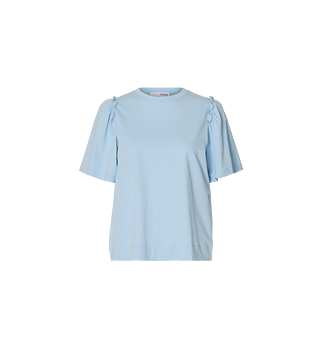 Selected Femme Ruffled Cotton T-shirt Blue